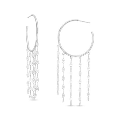 Mirror Chain Chandelier Dangle Tube J-Hoop Earrings in Solid Sterling Silver