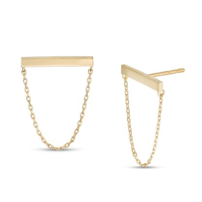 Sideways Bar with Chain Stud Earrings in 10K Gold