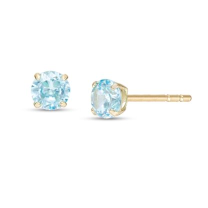 4mm Blue Cubic Zirconia Solitaire Stud Earrings in 14K Gold