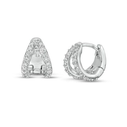 Cubic Zirconia Split Huggie Hoop Earrings in Sterling Silver