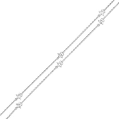 Cubic Zirconia Star Station Double Strand Anklet in Sterling Silver - 10"