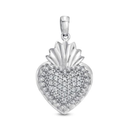 Cubic Zirconia Sacred Heart Necklace Charm in Sterling Silver