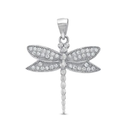 Cubic Zirconia Vintage-Style Dragonfly Necklace Charm in Sterling Silver