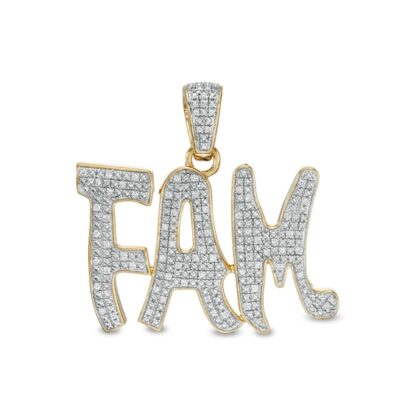 1/5 CT. T.W. Diamond "FAM" Necklace Charm in Sterling Silver with 14K Gold Plate