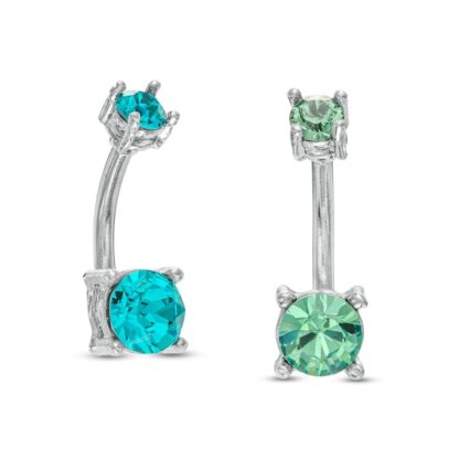 014 Gauge Green and Blue Crystal Belly Button Ring Set in Stainless Steel and Brass