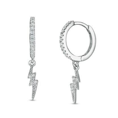 Cubic Zirconia Lightning Bolt Dangle Drop Earrings in Sterling Silver