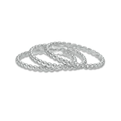 Beaded Stackable Band Set in Sterling Silver  Size 6