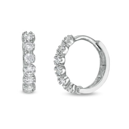 Cubic Zirconia Six Stone Huggie Hoop Earrings in Sterling Silver