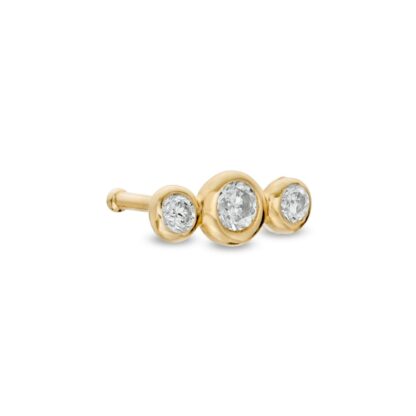 018 Gauge Bezel-Set Cubic Zirconia Three Stone Cartilage Barbell in 14K Gold Tube - 5/16"