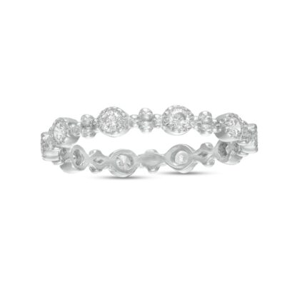 Adjustable Cubic Zirconia and Stacked Bead Duo Alternating Vintage-Style Comfort-Fit Toe Ring in Sterling Silver