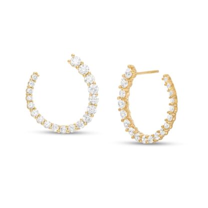 Cubic Zirconia Graduated 21.3 x 17.2mm Open Hoop Earrings in 10K Semi-Solid Gold