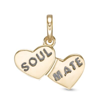 Etched "SOUL MATE" Layered Double Heart Necklace Charm in 10K Solid Gold