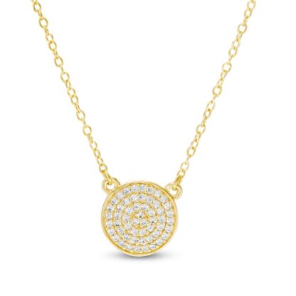 Cubic Zirconia Pavé Disc Necklace in 18K Gold Over Silver