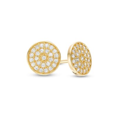 Cubic Zirconia Pavé Disc Stud Earrings in 18K Gold Over Silver