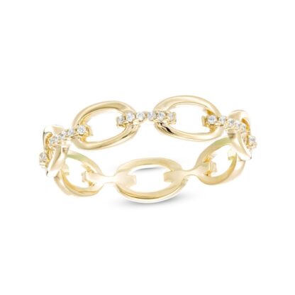 Cubic Zirconia Oval Chain Link Ring in Sterling Silver with 18K Gold Plate