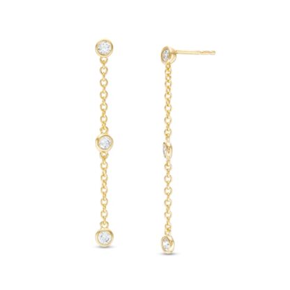 2.5mm Bezel-Set Cubic Zirconia Linear Chain Triple Drop Earrings in 18K Gold Over Silver