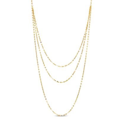 Mirror Flat-Link Chain Triple Strand Necklace in 18K Gold Over Silver