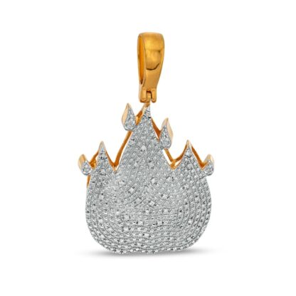 1/15 CT. T.W. Diamond Pavé Beaded Flaming Fire Solid Necklace Charm in Sterling Silver with 14K Gold Plate