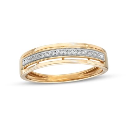 1/20 CT. T.W. Diamond Milgrain Stepped Edge Wedding Band in 10K Gold