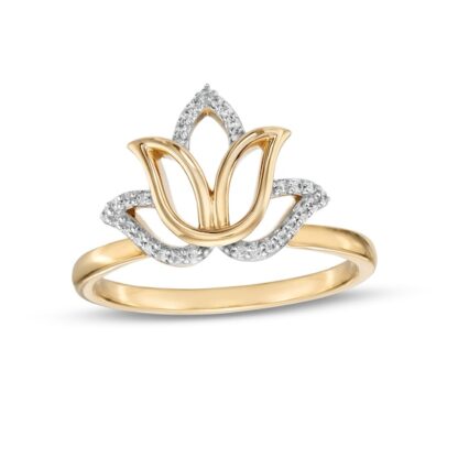 1/15 CT. T.W. Diamond Lotus Flower Outline Ring in 10K Gold