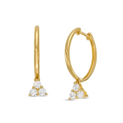 Cubic Zirconia Trio Triangular Dangle Huggie Hoop Earrings in 10K Gold