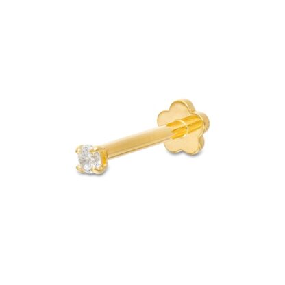 018 Gauge 2.5mm Cubic Zirconia Cartilage Barbell in 14K Gold Tube - 3/8"