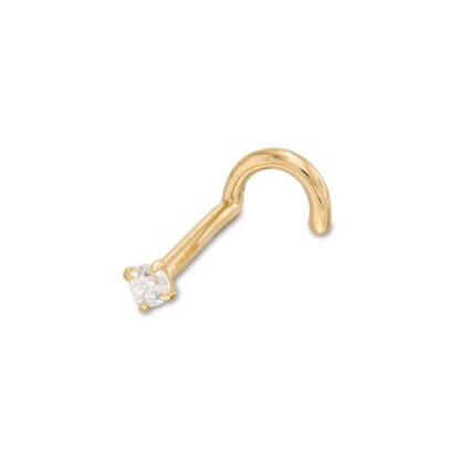 018 Gauge 2.5mm Cubic Zirconia Nose Stud in 14K Semi-Solid Gold - 5/16"