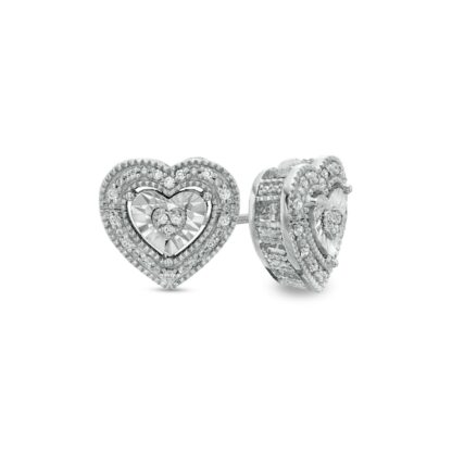 1/10 CT. T.W. Diamond Trio Frame and Outer Edge Vintage-Style Heart Stud Earrings in Sterling Silver