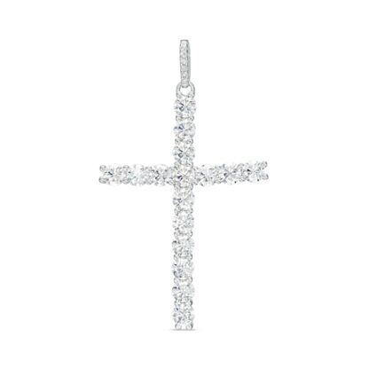 Cubic Zirconia Cross Necklace Charm in Solid Sterling Silver