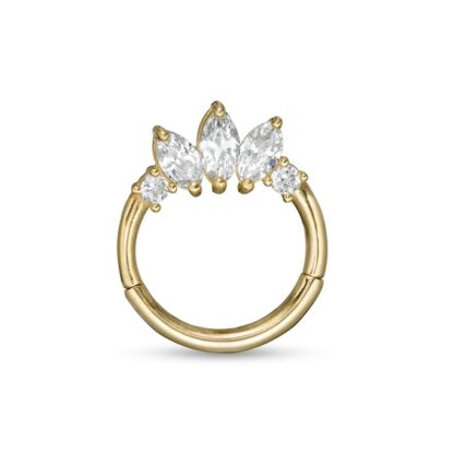 018 Gauge Marquise and Round Cubic Zirconia Tiara Cartilage Hoop in 14K Gold - 5/16"