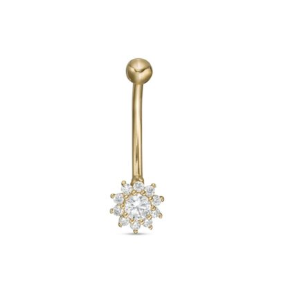 016 Gauge 3mm Cubic Zirconia Frame Flower Curved Barbell in 14K Gold - 5/16"