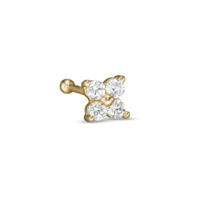 020 Gauge Quad Cubic Zirconia Bead Bone-Style Nose Stud in 14K Gold - 5/16"