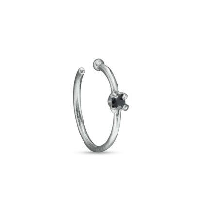 020 Gauge Black Enhanced Diamond Accent Solitaire Nose Ring in 14K White Gold - 5/16"