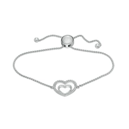 Diamond Accent Double Heart Bolo Bracelet in Sterling Silver  9"