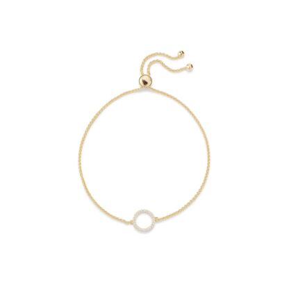 Cubic Zirconia Circle Bolo Bracelet in Sterling Silver with 18K Gold Plate - 9"