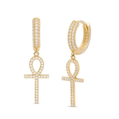 Cubic Zirconia Ankh Drop Earrings in 10K Gold