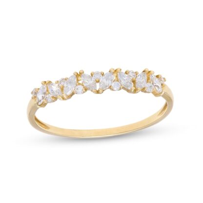 Marquise and Round Cubic Zirconia Zig-Zag Ring in 10K Gold  Size 7