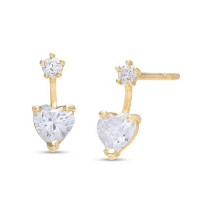 Heart-Shaped and Round Cubic Zirconia Drop Earrings in 10K Gold