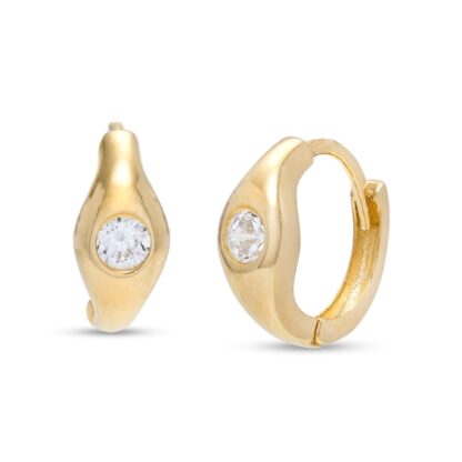 3mm Cubic Zirconia Solitaire Curved Huggie Hoop Earrings in 10K Gold