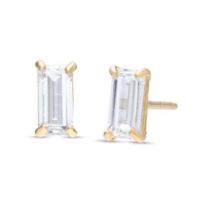 5mm Baguette Cubic Zirconia Solitaire Stud Earrings in 10K Gold