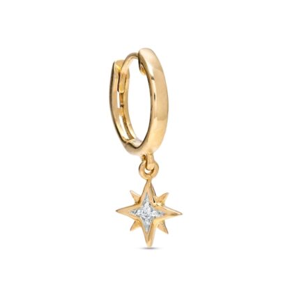 018 Gauge 8mm Diamond Accent Star Dangle Cartilage Hoop in 14K Gold