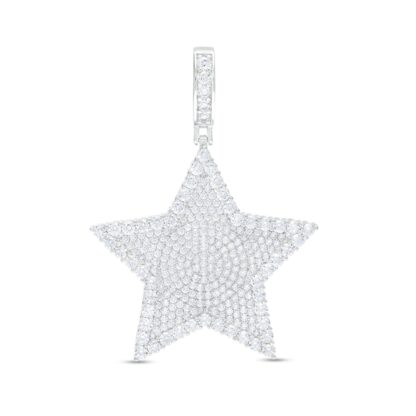 Cubic Zirconia Raised Border Star Necklace Charm in Solid Sterling Silver