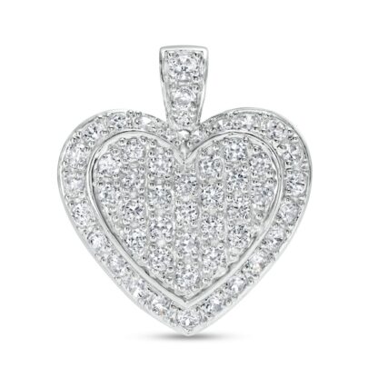 Cubic Zirconia Frame Heart Cluster Necklace Charm in Hollow Sterling Silver