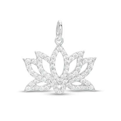 Cubic Zirconia Lotus Charm in Solid Sterling Silver