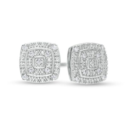 1/20 CT. T.W. Diamond Cushion-Shaped Double Frame Stud Earrings in Sterling Silver