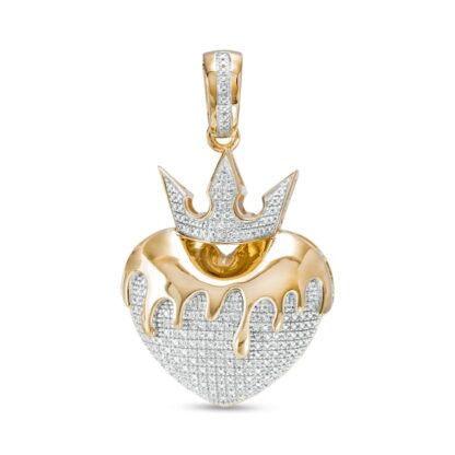 1/5 CT. T.W. Diamond Paint Drip Crowned Puffed Heart Necklace Charm in Sterling Silver with 14K Gold Plate