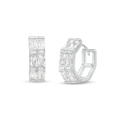 Cubic Zirconia Baguette Cut Huggie Hoops Earrings