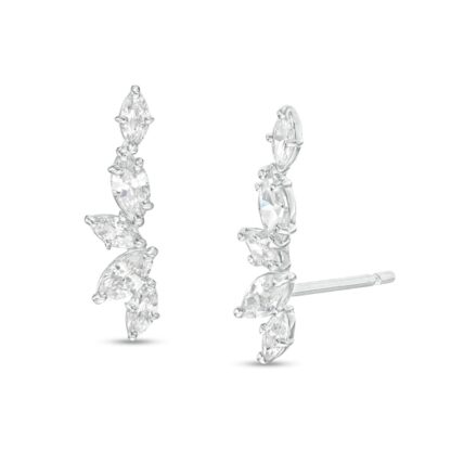 Multi-Stone Cubic Zirconia Crawler Stud Earrings in Sterling Silver