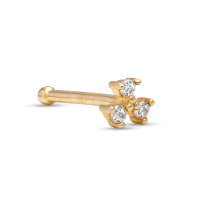 020 Gauge Cubic Zirconia Trio Nose Bone in 14K Gold