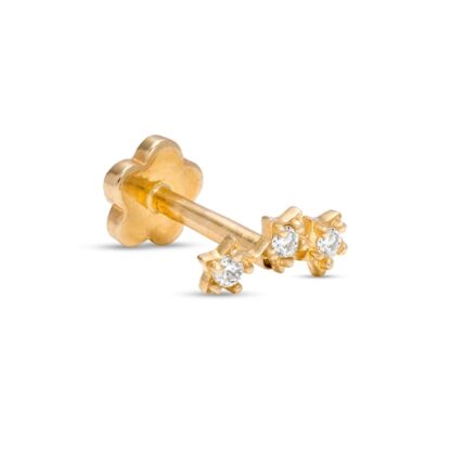 018 Gauge Cubic Zirconia Star Trio Crawler Cartilage Barbell in 14K Gold